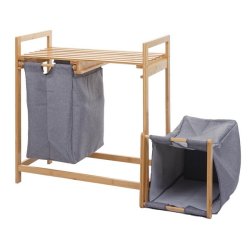 Vasketjskurv i bambus - 2 vasketjsposer - 70 liter - 74x64x33cm