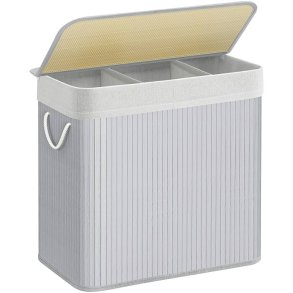 Vasketjskurv i bambus med 3-delt vasketjspose - 150 liter - gr