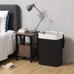 Vasketjskurv i bambus med vasketjspose - 70 liter - sort