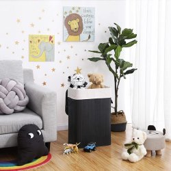 Vasketjskurv i bambus med vasketjspose - 70 liter - sort