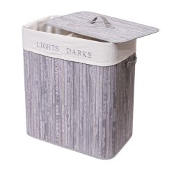 Vasketjskurv i bambus - 2 delt vasketjspose - 100 L - gr/bl