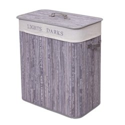 Vasketjskurv i bambus - 2 delt vasketjspose - 100 L - gr/bl