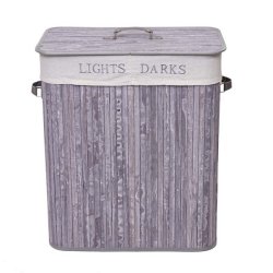Vasketjskurv i bambus - 2 delt vasketjspose - 100 L - gr/bl