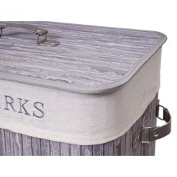 Vasketjskurv i bambus - 2 delt vasketjspose - 100 L - gr/bl