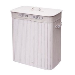 Vasketjskurv i bambus - 2 delt vasketjspose - 100 L - hvid