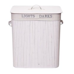 Vasketjskurv i bambus - 2 delt vasketjspose - 100 L - hvid