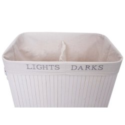 Vasketjskurv i bambus - 2 delt vasketjspose - 100 L - hvid