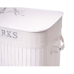 Vasketjskurv i bambus - 2 delt vasketjspose - 100 L - hvid