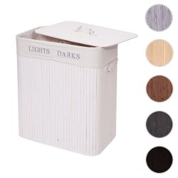 Vasketjskurv i bambus - 2 delt vasketjspose - 100 L - hvid