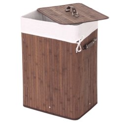 Vasketjskurv i bambus med vasketjspose - 70 liter - mrkebrun