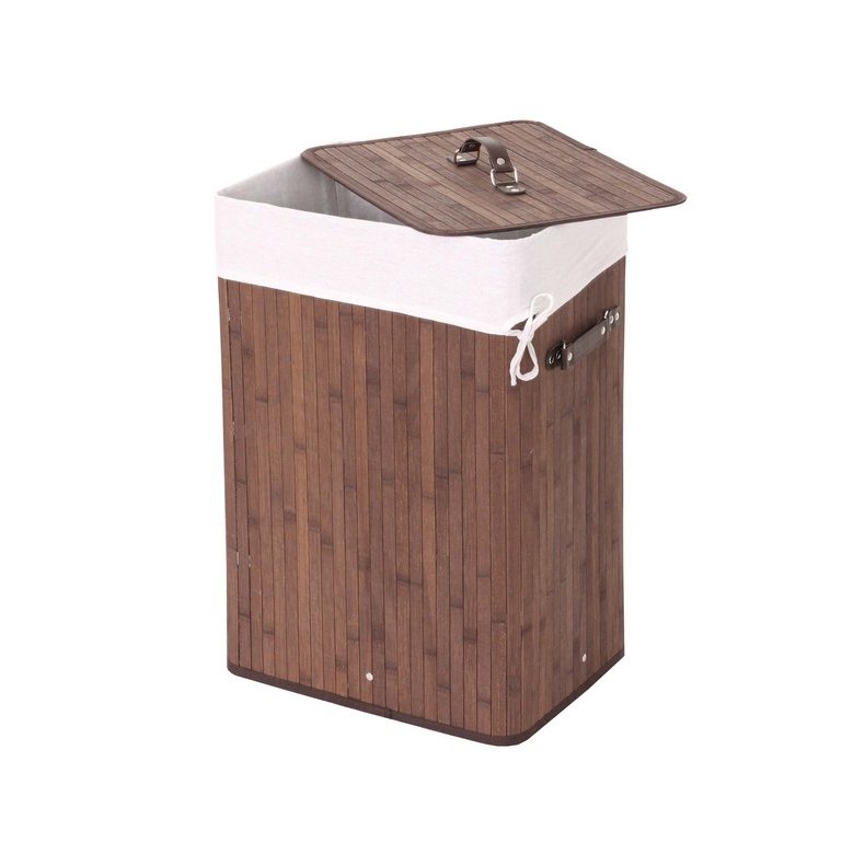 Vasketjskurv i bambus med vasketjspose - 70 liter - mrkebrun