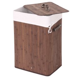 Vasketjskurv i bambus med vasketjspose - 70 liter - mrkebrun