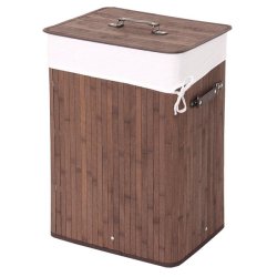 Vasketjskurv i bambus med vasketjspose - 70 liter - mrkebrun