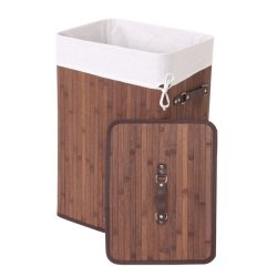 Vasketjskurv i bambus med vasketjspose - 70 liter - mrkebrun