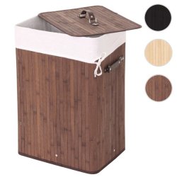 Vasketjskurv i bambus med vasketjspose - 70 liter - mrkebrun