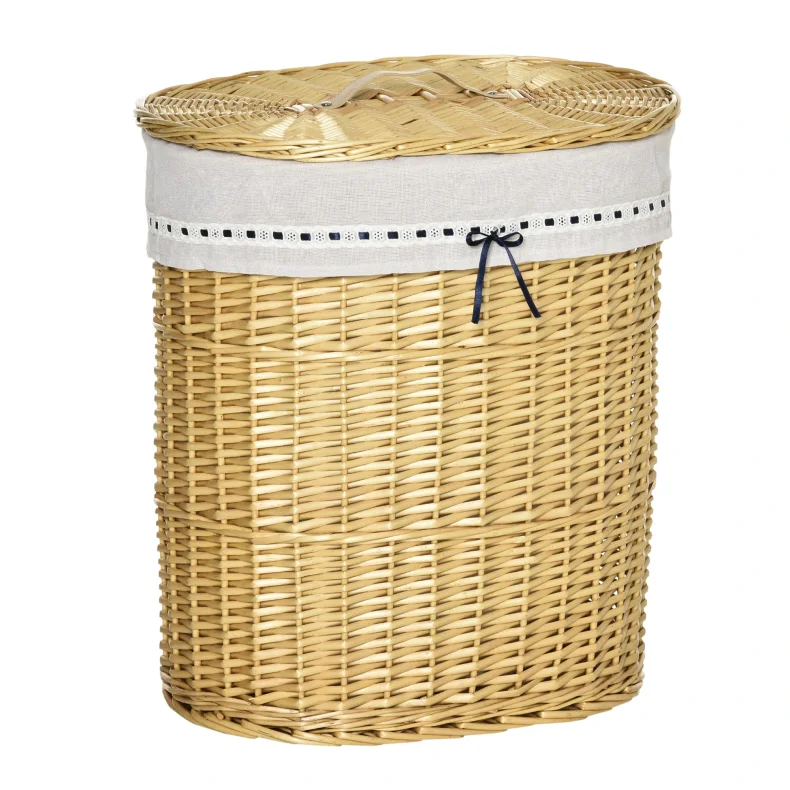 Vasketjskurv i pileflet med vasketjspose - 100 liter - brun