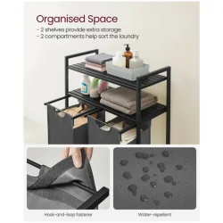 Vasketjskurv med 2 rum - 2 vasketjsposer - sorte hylder
