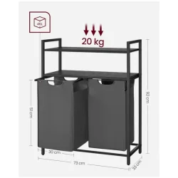 Vasketjskurv med 2 rum - 2 vasketjsposer - sorte hylder