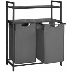 Vasketjskurv med 2 rum - 2 vasketjsposer - sorte hylder
