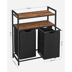 Vasketjskurv med 2 rum - 2 vasketjsposer - rustik brune hylder