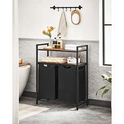 Vasketjskurv med 2 rum - 2 vasketjsposer - rustik brune hylder