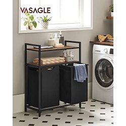 Vasketjskurv med 2 rum - 2 vasketjsposer - rustik brune hylder