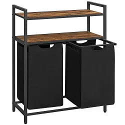 Vasketjskurv med 2 rum - 2 vasketjsposer - rustik brune hylder