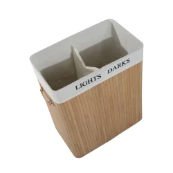 Vasketjskurv i bambus med vasketjspose - 100 liter - brun