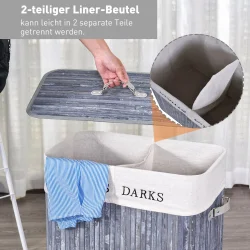 Vasketjskurv i bambus med vasketjspose - 100 liter - gr