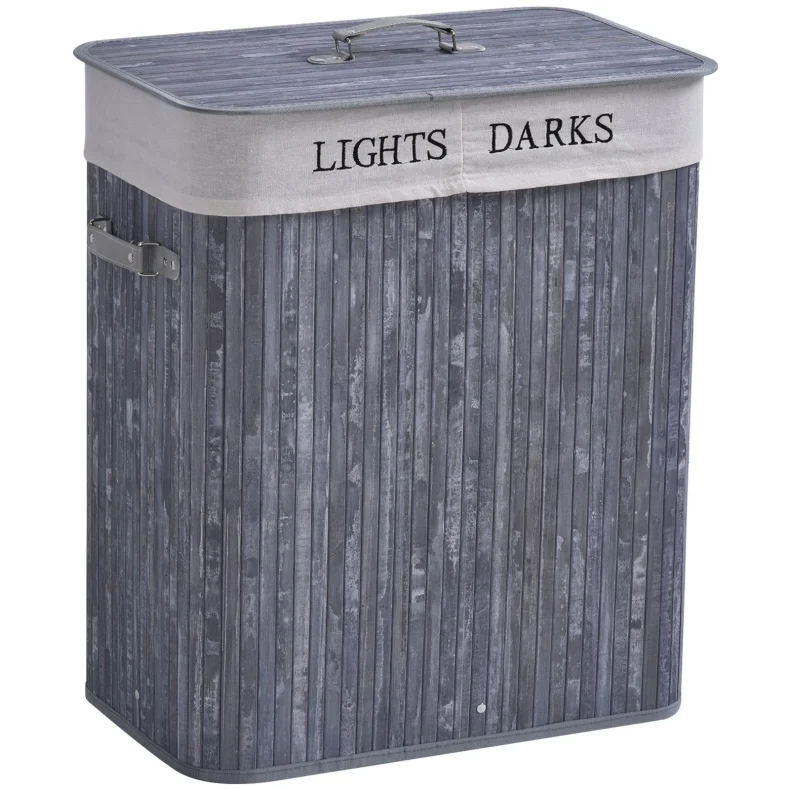 Vasketjskurv i bambus med vasketjspose - 100 liter - gr