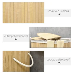 Vasketjskurv i bambus med vasketjspose - 100 liter - brun