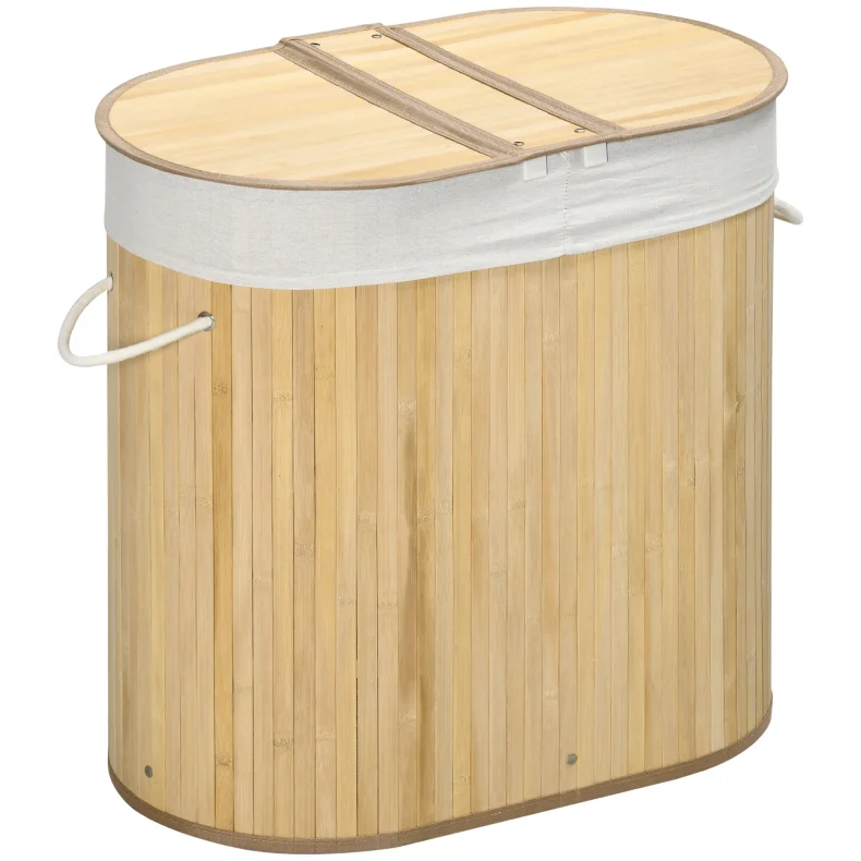 Vasketjskurv i bambus med vasketjspose - 100 liter - brun