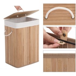 Vasketjskurv i bambus med vasketjspose - 70 liter - brun