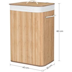 Vasketjskurv i bambus med vasketjspose - 70 liter - brun
