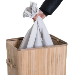 Vasketjskurv i bambus med vasketjspose - 70 liter - brun