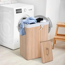 Vasketjskurv i bambus med vasketjspose - 70 liter - brun