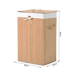 Vasketjskurv i bambus med vasketjspose - 70 liter - brun