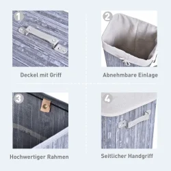 Vasketjskurv i bambus med vasketjspose - 70 liter - gr