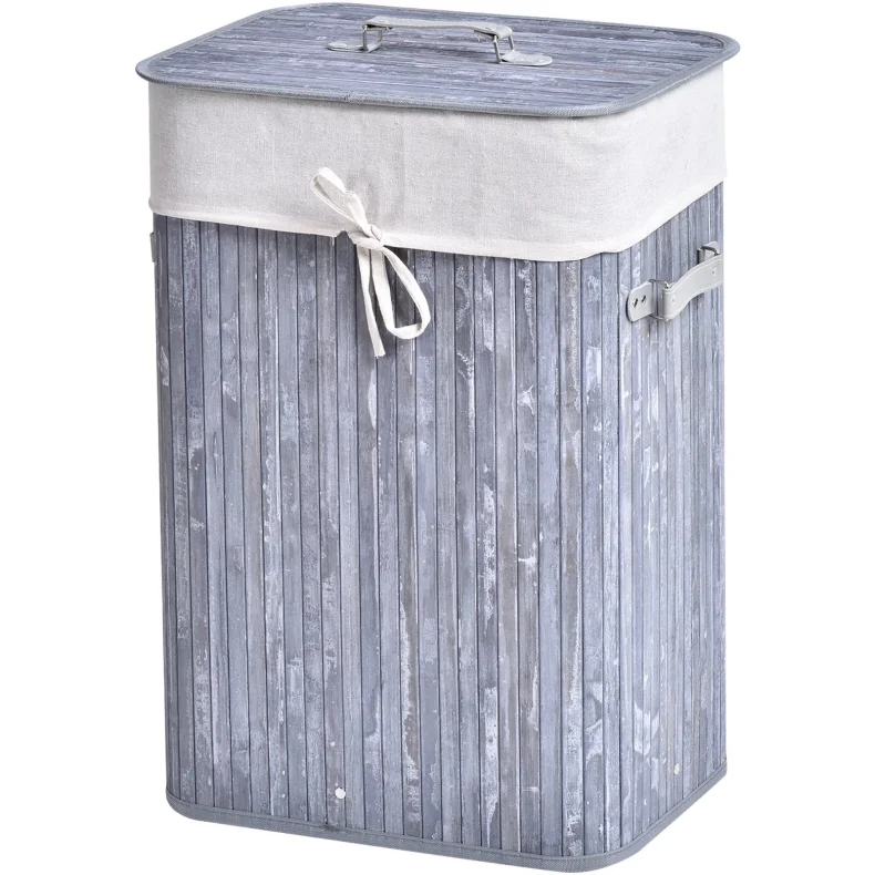 Vasketjskurv i bambus med vasketjspose - 70 liter - gr