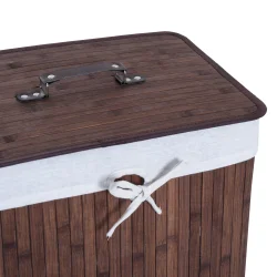 Vasketjskurv i bambus med vasketjspose - 70 liter - mrkebrun