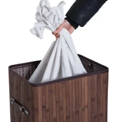 Vasketjskurv i bambus med vasketjspose - 70 liter - mrkebrun