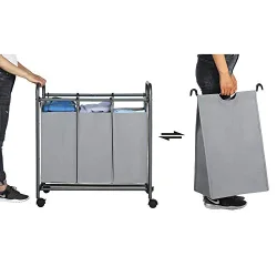 Vasketjskurve - vasketjsvogn p hjul med 3 aftagelige rum - gr