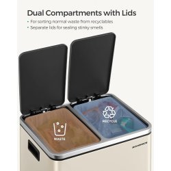 Skraldespand - pedalspand med soft close lg - 2x15L beige