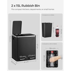 Skraldespand - pedalspand med soft close lg - 2x15L sort