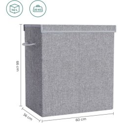 Vasketjskurv med 2 rum og vasketjspose - 142 liter - gr