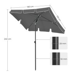 Altanparasol 180 x 125 cm - firkantet 1,8x1,25 M parasol - gr