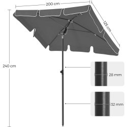 Altanparasol - rektangulr 2x1,25 M balkon parasol - gr