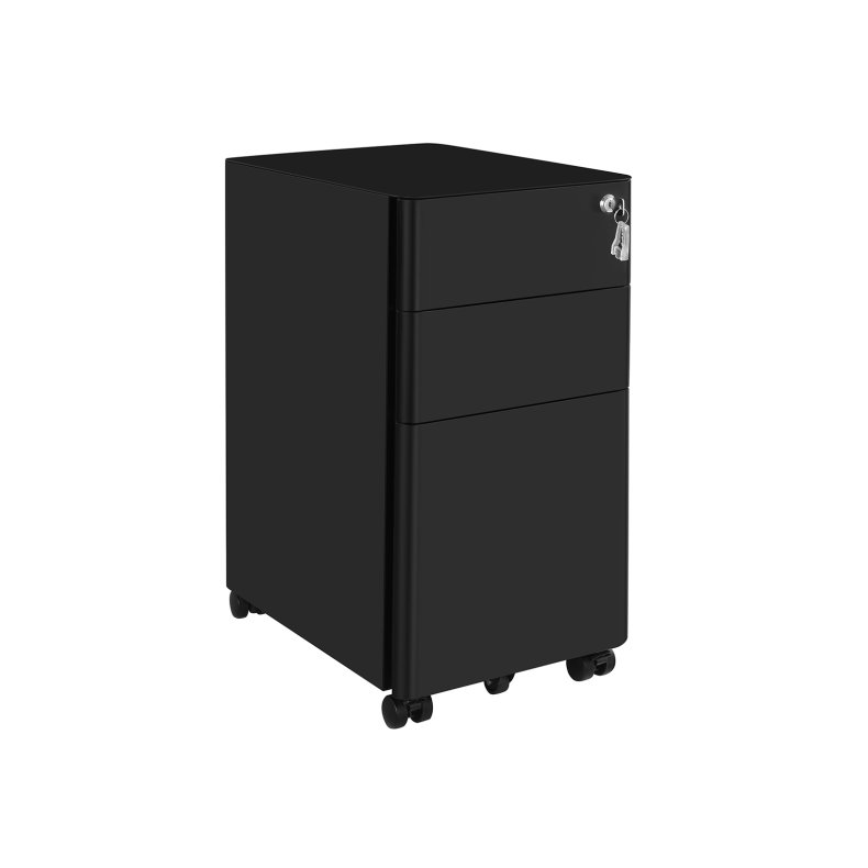 Arkivskab p hjul med ls og 3 skuffer - sort 30x46x59,2 cm