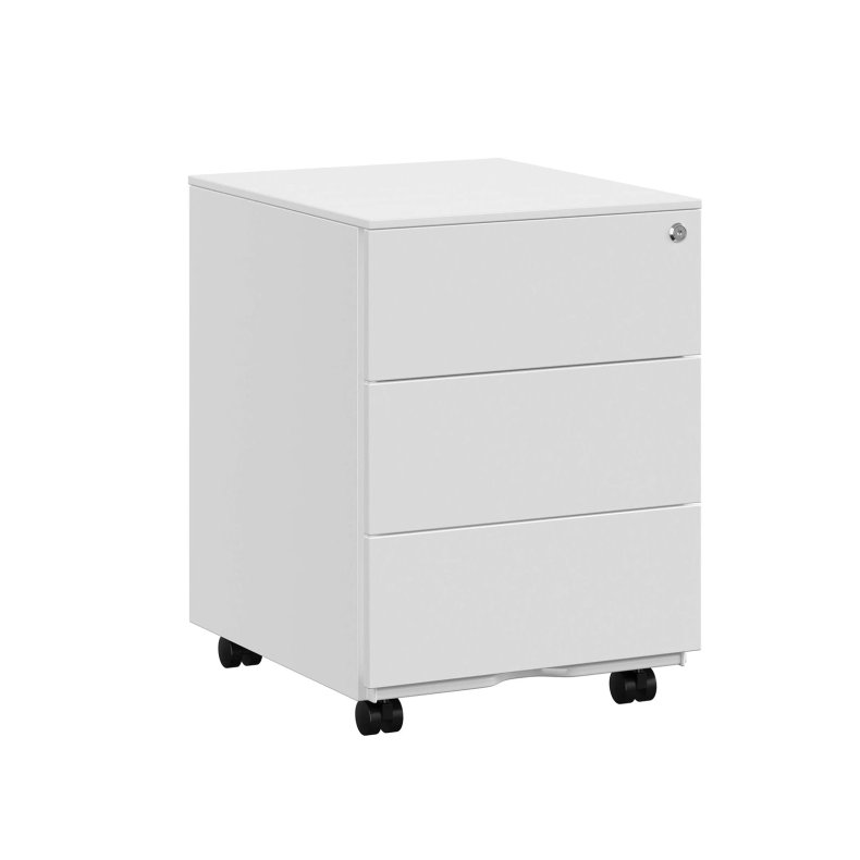 Arkivskab p hjul med ls og 3 skuffer - hvid 39x45x55 cm