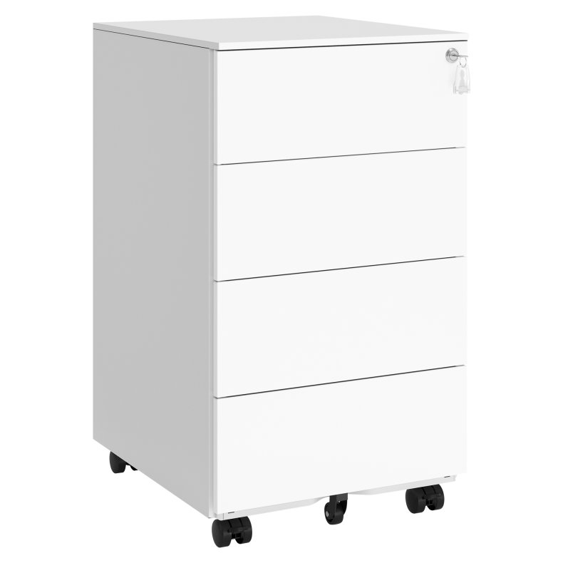 Arkivskab p hjul med ls og 4 skuffer - hvid 39x45x69,3 cm
